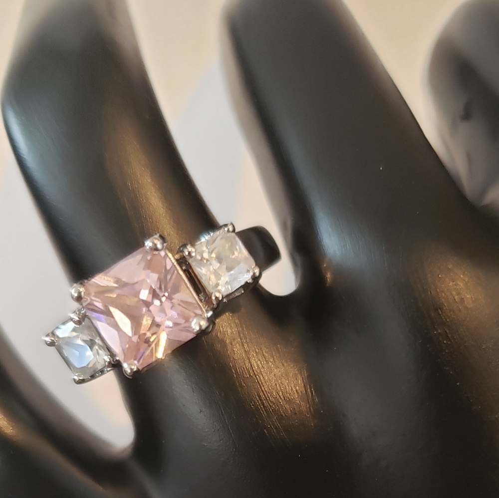 SILVER PINK CZ RING